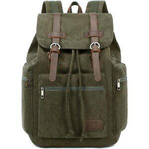 Retro Backpack Leather Trim Casual Green